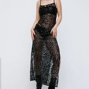 Sheer sequin animal maxi slip dress